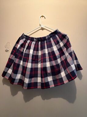 Plaid Pleated Skater Skirt - Navy, White & Red
